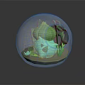 Glass Globe Terrarium Featuring Blue Creature Character With Green Plants Inside Transparent Sphere