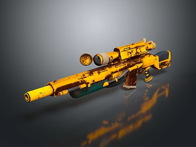 Worn Yellow Rifle With Scope And Detailed Rusty Design In 3D Render 3d model