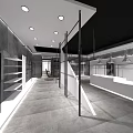 Modern Clothing Store Interior With Gray Flooring White Counters Metal Frames And Lighting