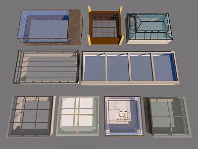 Various Window Frame Designs With Glass Panels And Structural Styles 3d model