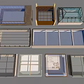 Various Window Frame Designs With Glass Panels And Structural Styles 3d model