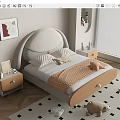 Kids Bed with Upholstered Headboard Light Wood Frame Polka Dot Pillow and Plush Dinosaur