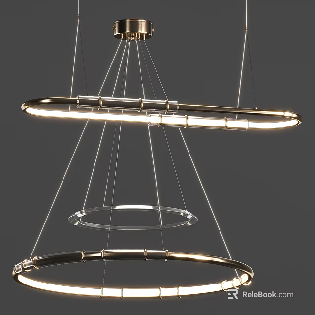 Modern Chandelier with Multiple Circular Metal Rings and Illuminated LED Lights 3d model 