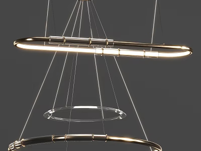 Modern Chandelier with Multiple Circular Metal Rings and Illuminated LED Lights 3d model