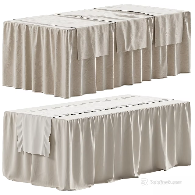 Elegant Functional Table With Beige Pleated Linen Tablecloth And Folded Edges Design 3d model