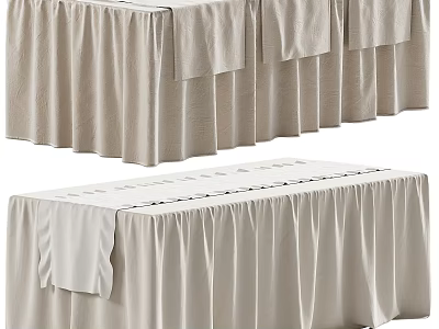Elegant Functional Table With Beige Pleated Linen Tablecloth And Folded Edges Design 3d model