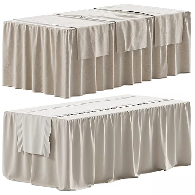 Elegant Functional Table With Beige Pleated Linen Tablecloth And Folded Edges Design 3d model