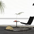 Leisure Chair in Bright Room with Window Blinds Small Table Floor Lamp and Potted Plant
