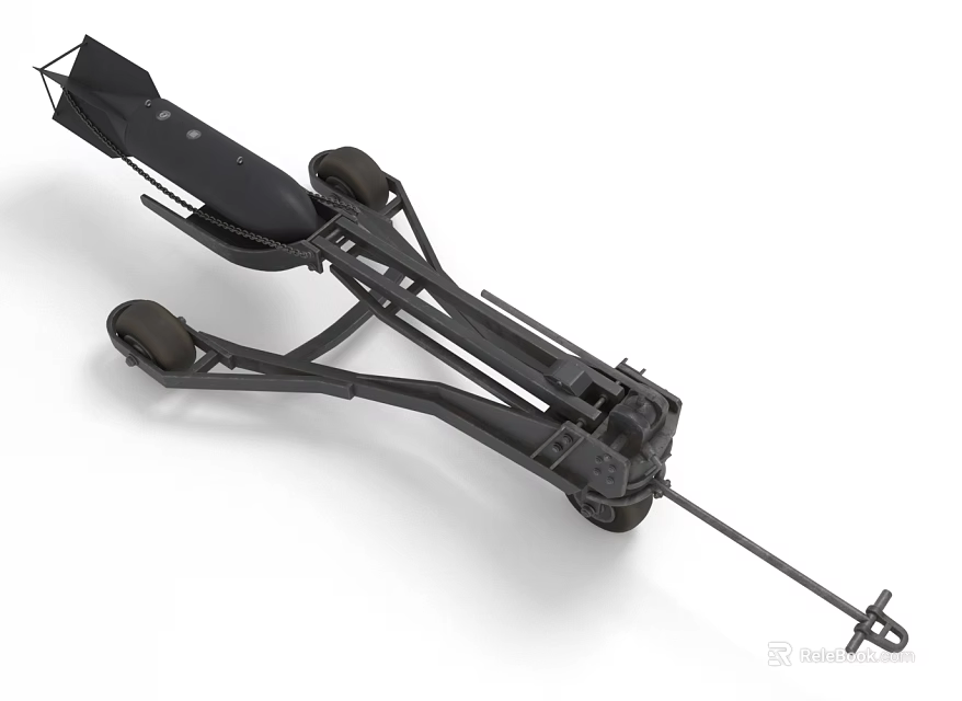 Military Weapon Mechanical Structure With Wheels Support Frame And Long Rod 3d model