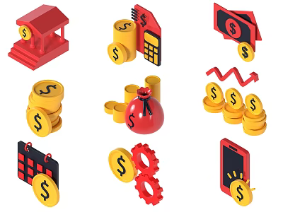 Coin Stereo Icon Financial Coin Bank Savings Gold Coin 3d model