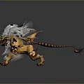 Mythical Creature With White Mane Yellow Body Horns And Spiked Tail
