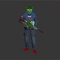 A Man In Police Tactical Gear With Helmet Mask Holding Rifle Against Gray Background