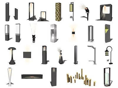 Various Outdoor Lights With Different Designs For Garden Patio And Pathway 3d model