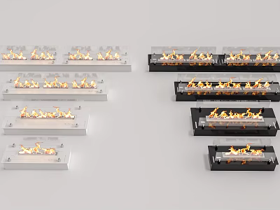 Modern Electric Fireplaces in White and Black with Realistic Flames Different Sizes Styles 3d model