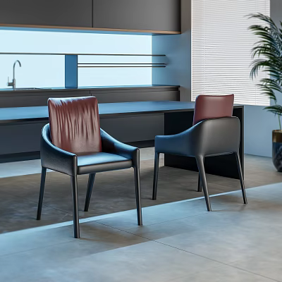 Modern Leather Dining Chairs With Red Backrest And Black Frame In Kitchen Dining Area 3d model