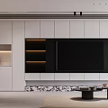 Elegant Modern Living And Dining Room Interior With Sofa Coffee Table And TV Wall