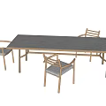 Modern Rectangular Wooden Dining Table Set With Armrest Chairs And Upholstered Seats 3d model