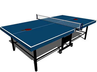 Sports Equipment Blue Table Tennis Table With Net Paddles And Rolling Wheels 3d model