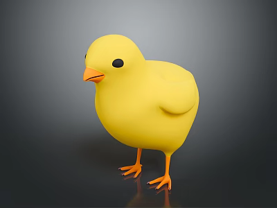 Cute Plump Yellow Chick 3D Model With Black Eyes And Orange Beak And Feet 3d model