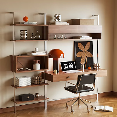 Middle Style Bookcase Table and Chair Combination Desk Bookshelf