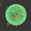 Green Plant Sphere With Grass Purple Flowers And Red Grass Blades