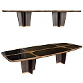 Modern Dining Table With Wooden Frame And Black Panel Tabletop Design 3d model