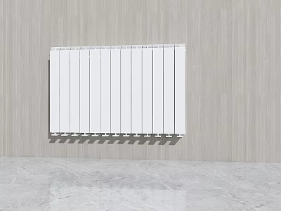 White Radiator Mounted On Light Wooden Wall With Marble Floor Interior 3d model