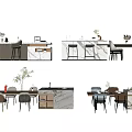Island Table and Chair Combination 3d model