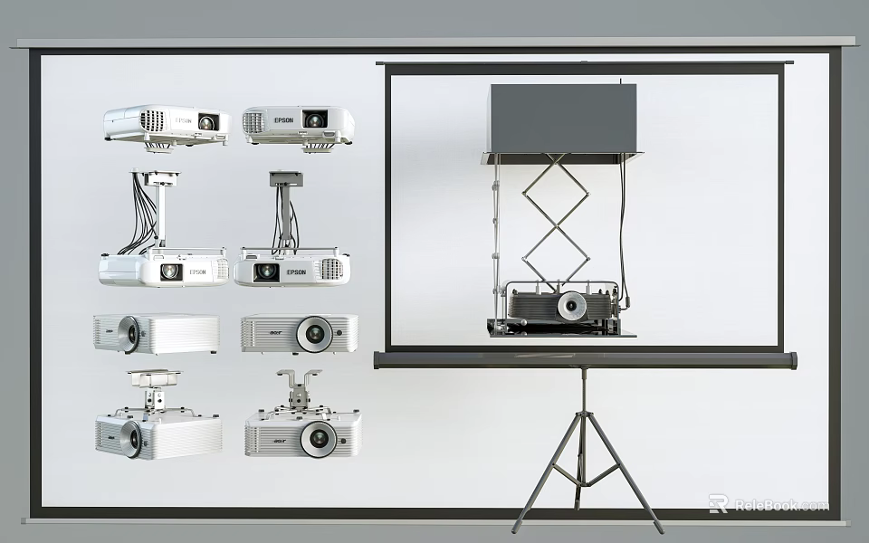 Projection Monitoring System Featuring Multiple Projectors Lifting Stand And Projection Screen 3d model 
