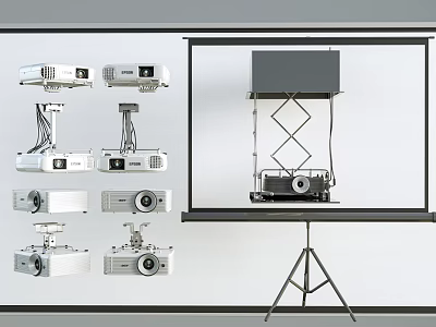 Projection Monitoring System Featuring Multiple Projectors Lifting Stand And Projection Screen 3d model
