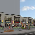 Bustling Modern Commercial Street With Contemporary Architecture Storefronts Pedestrians Lush Greenery And Waterfront Promenade