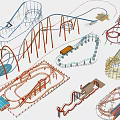 Colorful Roller Coaster Track Models With Various Designs Complex Curves And Hills For Amusement Parks