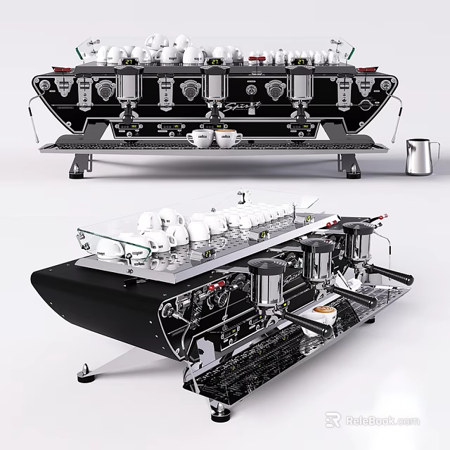 Professional Coffee Machine For Kitchen With Glass Countertop And Multiple Cups 3d model 