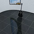Acoustic Guitar And Art Supplies Display In Modern Room With Leaf Pattern Wall