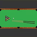 Classic Wooden Billiard Table With Green Felt Surface Balls And Cues For Home Entertainment