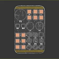 Black Control Panel With Square Buttons Knobs Red Indicators And Yellow Stripes 3d model