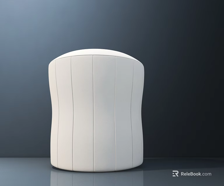 Modern White Ottoman With Vertical Stripes And Rounded Shape Against Dark Background 3d model