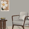 Quiet style leisure sofa single sofa side a few corners a few decorative paintings 3d model