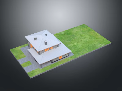 3D Residential House Model With Green Lawn And White Roof Architectural Design 3d model