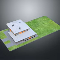 3D Residential House Model With Green Lawn And White Roof Architectural Design