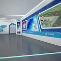 Modern Exhibition Hall Interior With Display Wall Model And Information Charts 3d model