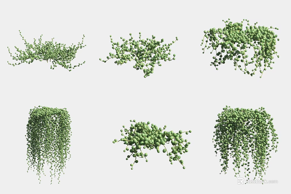 Green Hanging Vine Plants With Clustered Leaves In Various Decorative Styles 3d model 