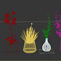 Different Potted Plants Including Pink Orchid Green Succulent And Leafy Plants In Varied Vases