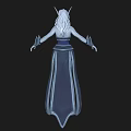 Fantasy Woman with White Hair Elf Ears Blue Purple Robe and Gemstone Belt