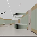 Modern Reception Area Interior With Light Green Walls Beige Sofas Counter And Curved Ceiling Lighting 3d model
