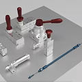 Industrial Equipment Metal Components With Red Handles And Precision Mechanical Parts
