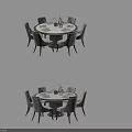 Modern Round Dining Table Set With 6 Chairs Marble Tabletop And Decorative Vase 3d model