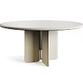 Modern Round Dining Table With Light Wooden Base And Metal Frame 3d model