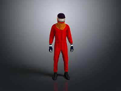 Sleek Sport Motorcycle With Red Racing Suit Rider Helmet Scarf And Gray Backdrop 3d model