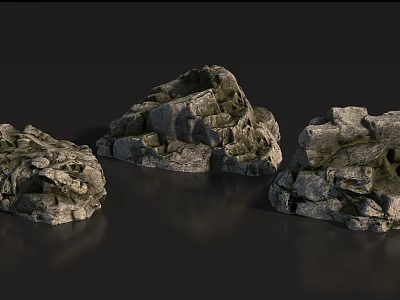 Natural Rocks With Rough Surface And Mossy Texture On Dark Background 3d model